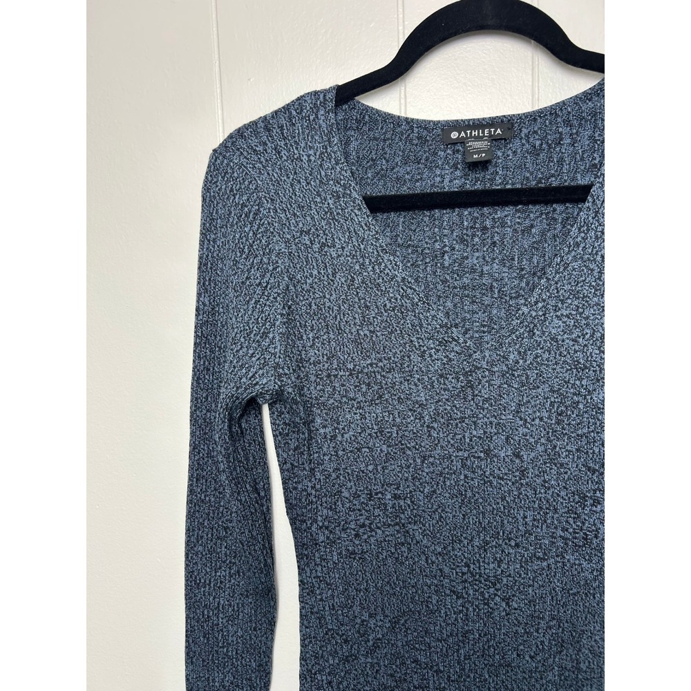 Athleta Reverie Sweater Dress Women's MP Blue‎ Ribbed Long Sleeve Knit - Picture 4 of 8